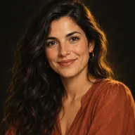Retrato ilustrado de uma autora sentada com um portátil e uma chávena de café